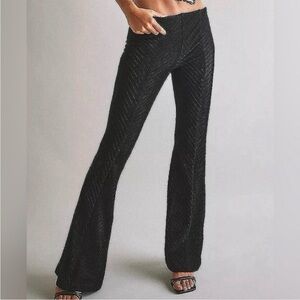 Free People Penny black velvet pull on flare pants chevron boho